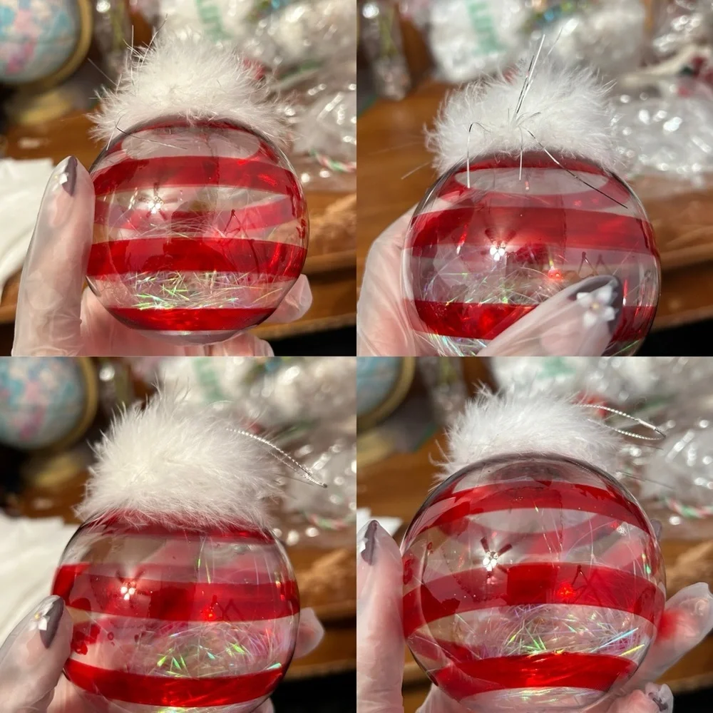 Red And White Striped Icicle and Bauble Christmas Ornaments - Set Of 3 -“Holly